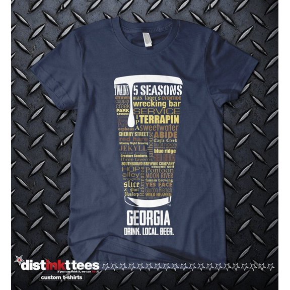 GEORGIA Beer Shirt | Typography Print | Beer Lover Gift | Vintage Navy Blue T-Shirt Medium