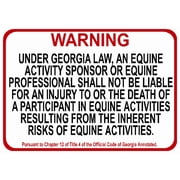 GEORGIA Equine Metal Sign activity liability warning statute horse farm barn stable Size 16 x 12 Inch