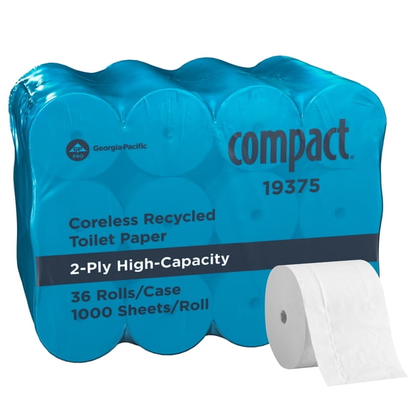 GEORGIA-PACIFIC 19375 Compact(R) Coreless Toilet Paper, 2 Ply, 1000 Sheets, PK36