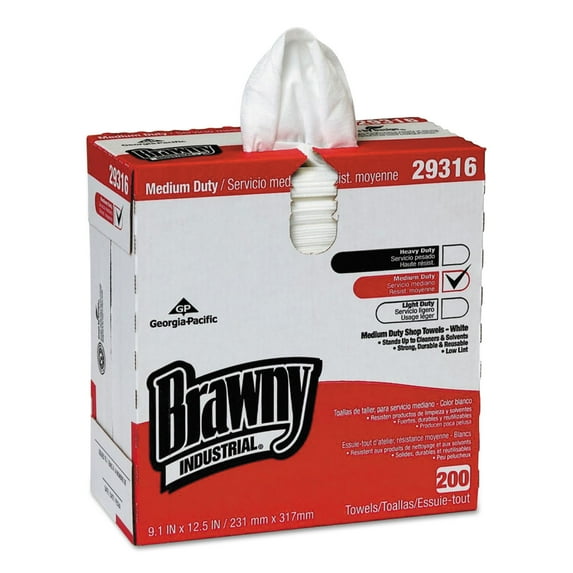 GEORGIA PACIFIC Brawny Industrial Lightweight Shop Towel 9 1/10" x 12 1/2" White 2000/Carton 29316CT