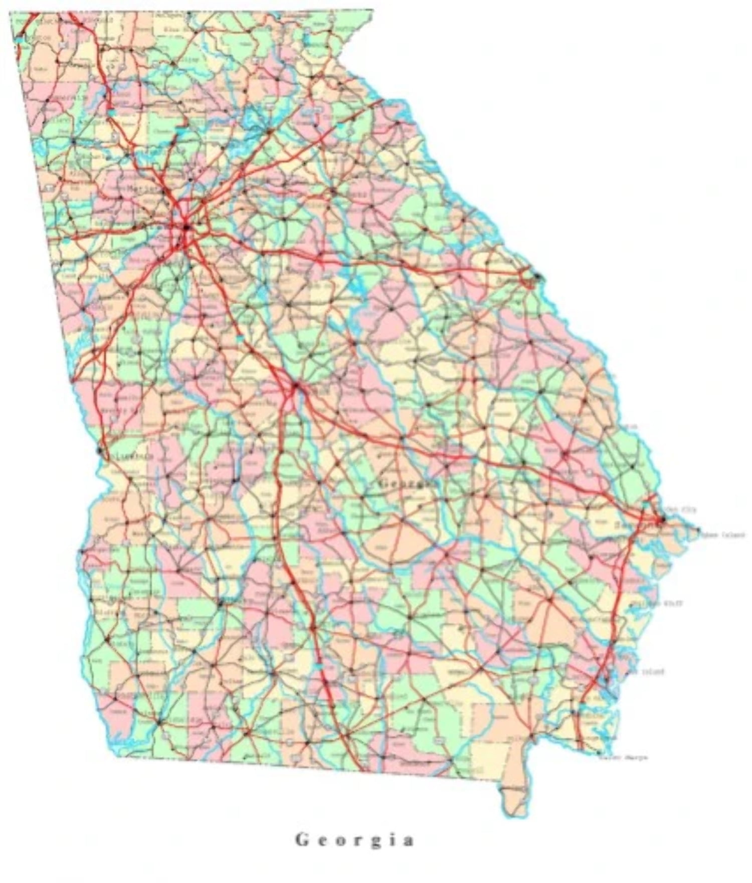 STATE MAP GLOSSY POSTER PICTURE PHOTO BANNER city road atlanta