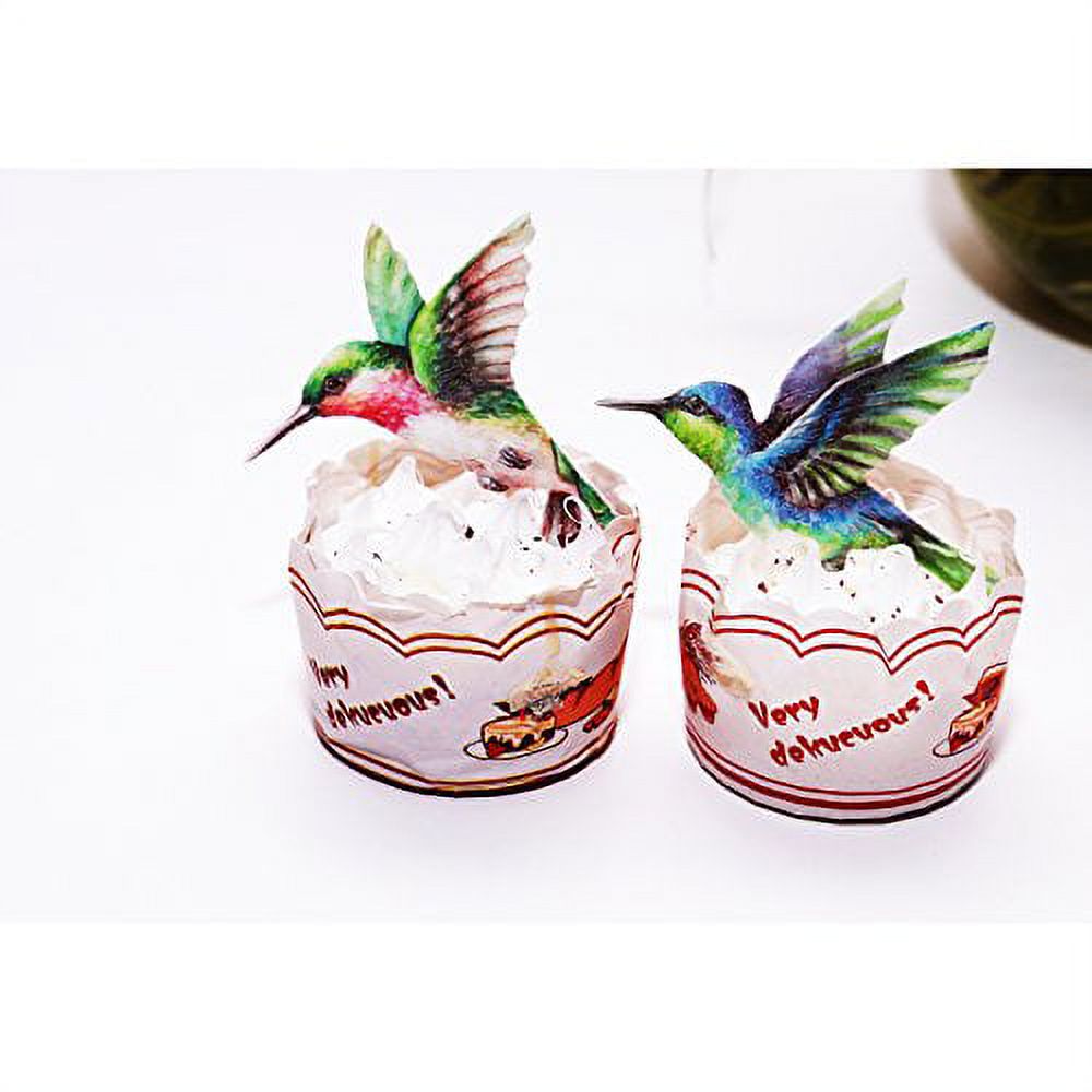 GEORLD Edible Cupcake Topper Wafer Hummingbird Cake Bird Decoration by Wafer Paper,12 Counts