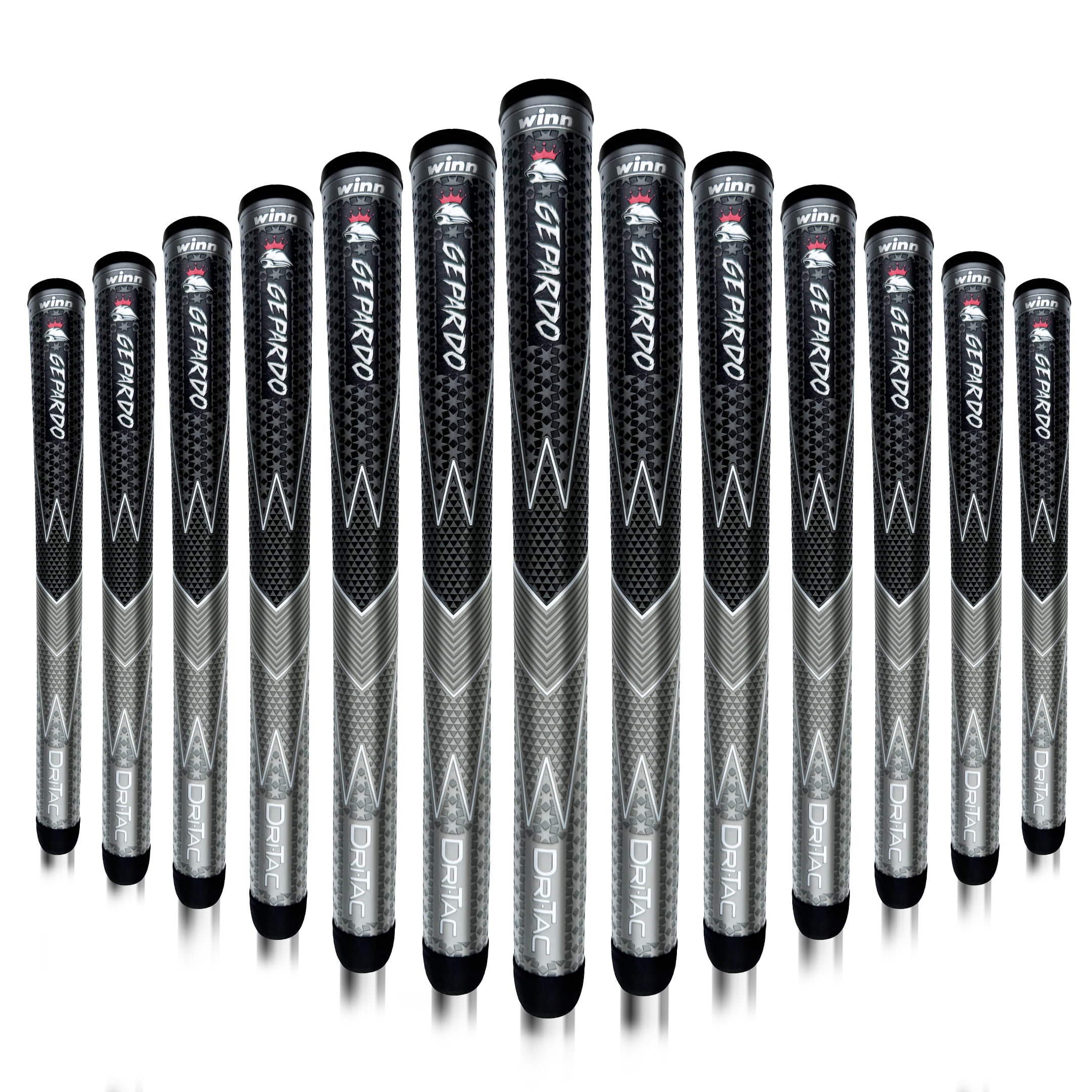 GEPARDO DRI-TAC OVERSIZE by Winn SET OF 13- LATEST SERIES  DarkGrey/SilverGrey Golf Grip - Non-Slip & Cushioned Comfort - Incredible Comfort & Moisture-Wicking - Shock Absorption