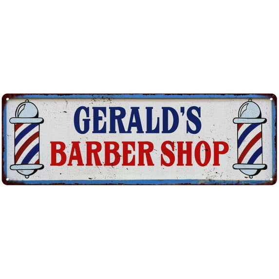 GERALD'S Barber Shop Hair Salon Gift Metal Sign Retro 6x18 206180031189