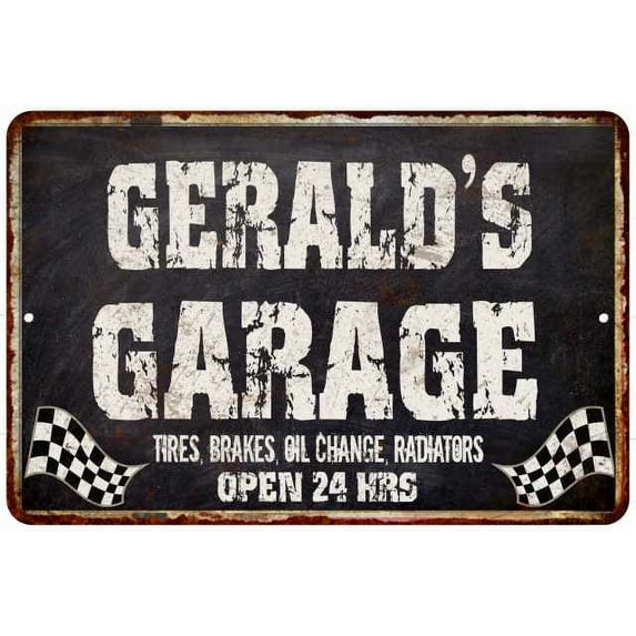 GERALD'S Garage Black Grunge Sign 8x12 Decor Gift 208120005283
