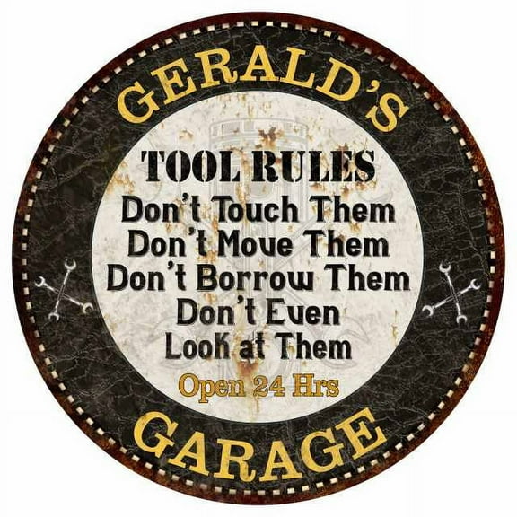 GERALD'S Garage Rules 14" Round Metal Sign Garage Bar Wall Decor 100140013284