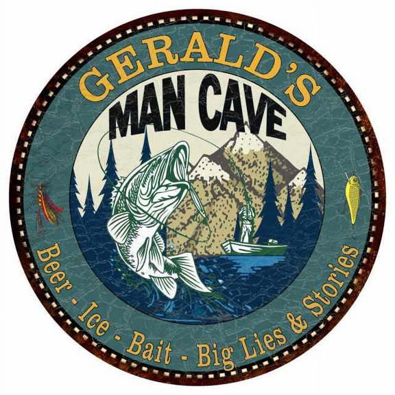 GERALD'S Man Cave Fishing 14" Round Metal Sign Garage Bar Decor 100140004284