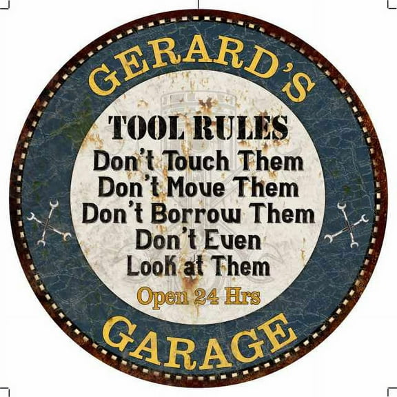 GERARD'S Garage Rules 14" Round Metal Sign Garage Wall Decor 100140015285