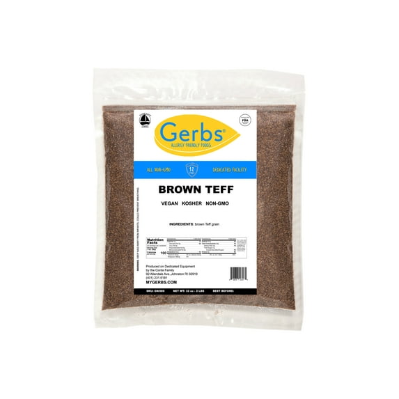 GERBS Brown Teff Grain, 32 ounce Bag, Top 14 Food Allergen Free, Non GMO, Vegan, Keto, Paleo Friendly