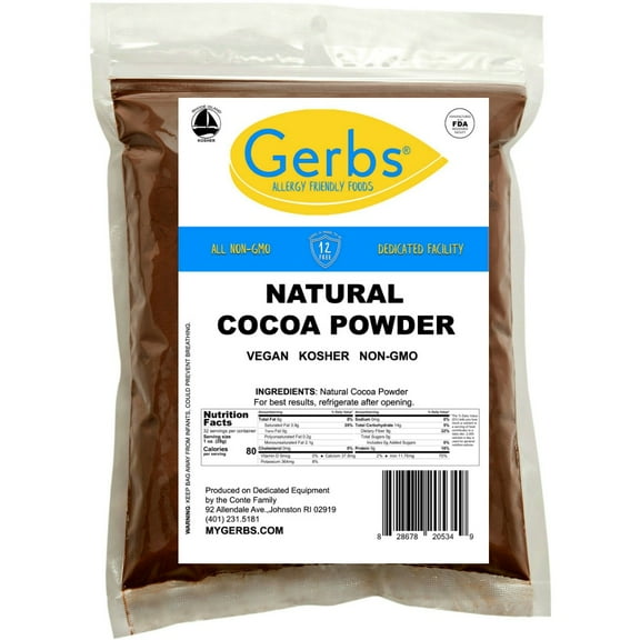 GERBS Natural Cocoa Powder, 32 ounce (re-closeable bag), Top 14 Food Allergen Free, Non GMO, Vegan