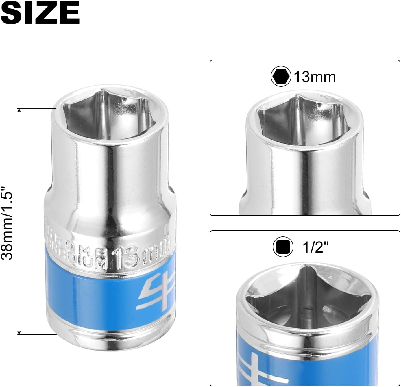 GEREMF-10pcs 1/2 Inch Drive 6-Point Socket 13mm CR-V Metric Shallow ...