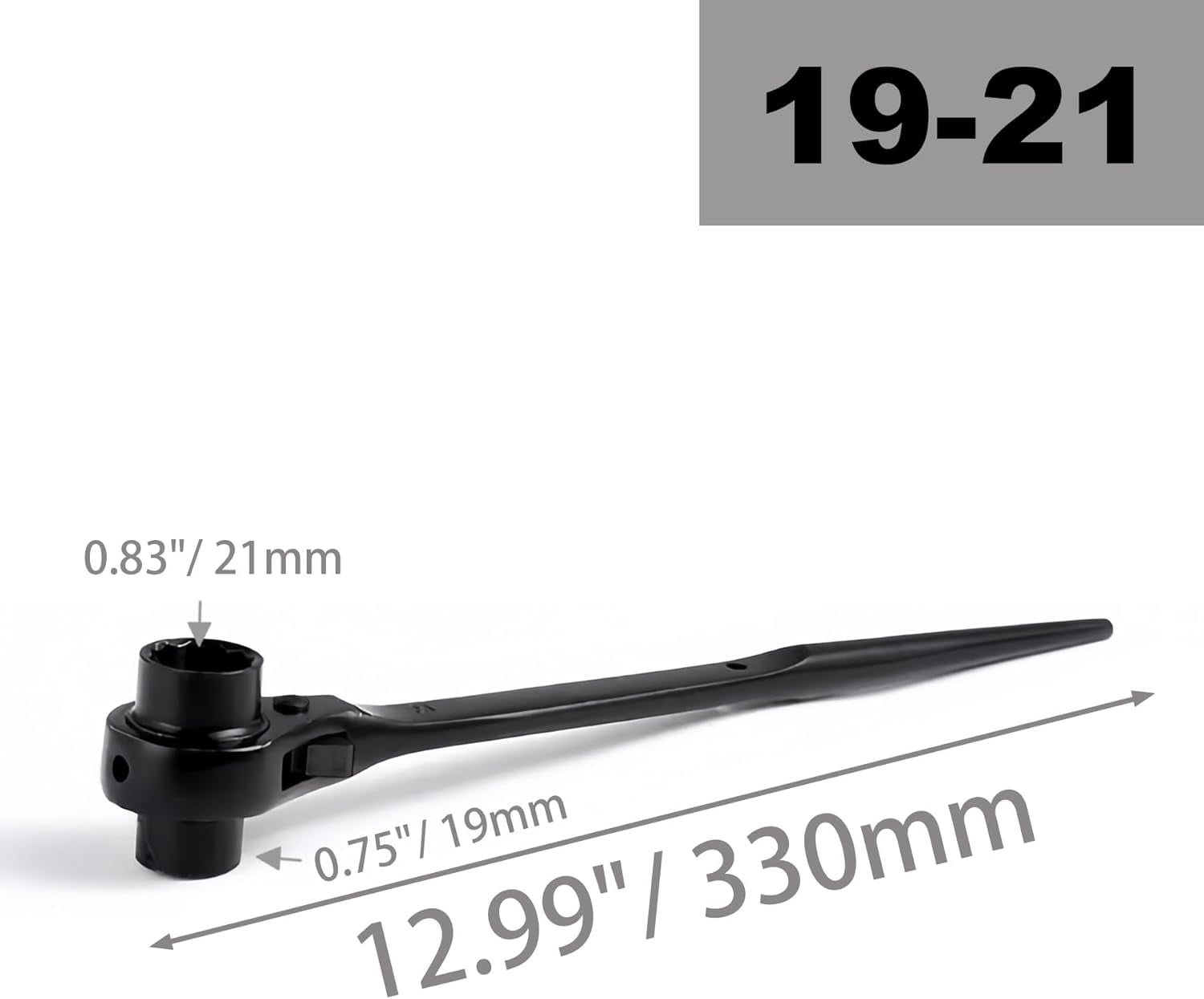 19 X 21mm Ratchet Podger Spanner – Scaffold Wrench With Quick Release, Reversible Paddle, CRV Steel, Black Finish