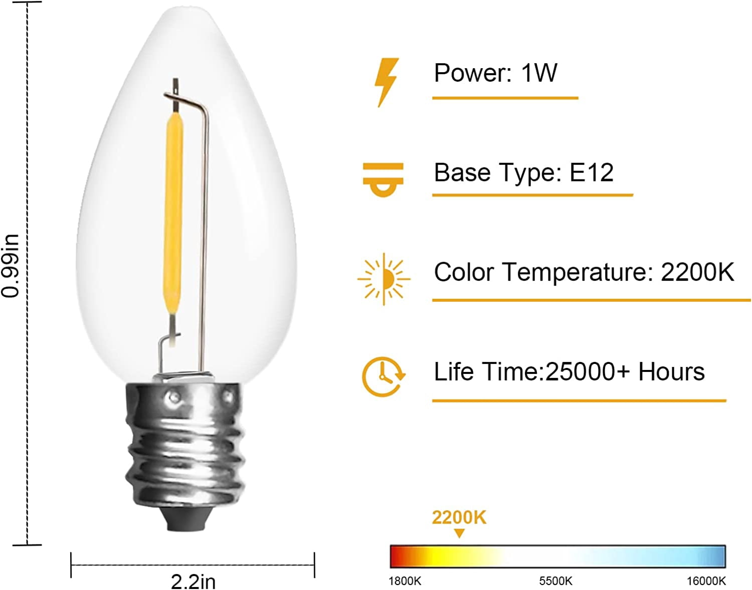 Led String Light Bulb Types GEREMF-25Pack C7 LED String Light Bulbs Replacement, 1W(11W Equivalent ...