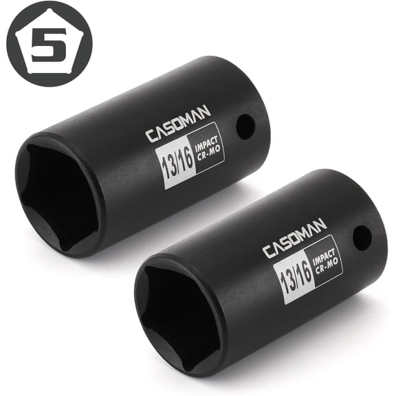 GEREMF-2PCS 3/8" Drive 13/16" 5-Point Impact Grade Utility Socket, CR-MO, Removes and Installs Penta Nuts and Bolts