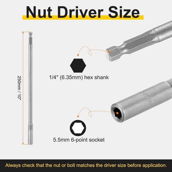 GEREMF-2pcs Nut Driver Drill Bit 5.5mm Metric Socket 1/4