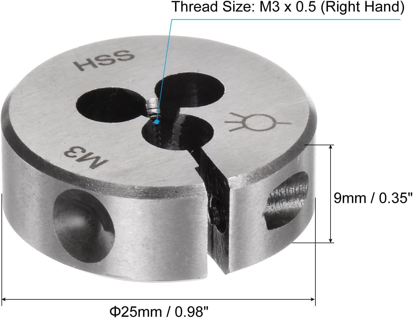 Round Threading GEREMF-2pcs Round Threading Dies, Metric M3 x 0.5 Thread (Right Hand ...
