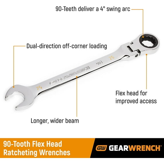 GEREMF-5/8" 4 Degree Swing Arch 12 Point Flex Head Ratcheting Combination Wrench - 86747