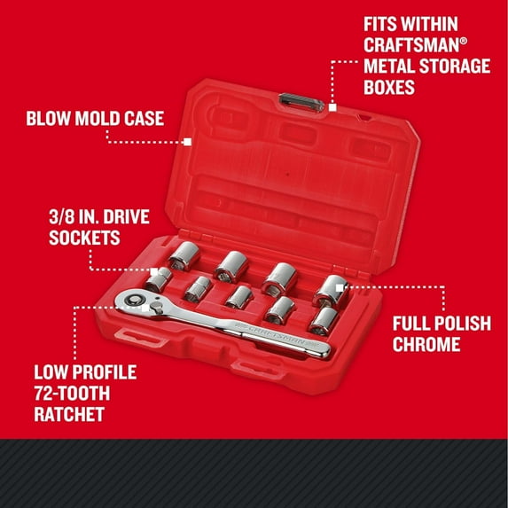 GEREMF-Mechanics Tool Set, Metric, 3/8 Inch Drive, 10 Piece (CMMT34564)