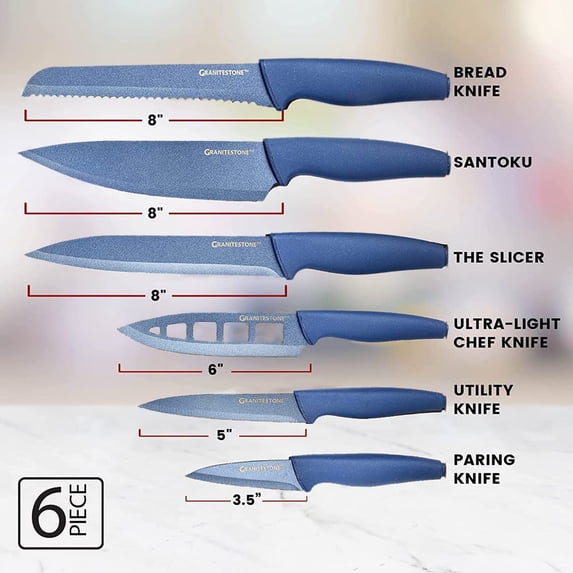 GEREMF-Nutriblade Knife Set, High Grade Professional Chef Kitchen Knives Set, Knife Sets Toughened Stainless Steel w Nonstick Mineral Coating, Blue, 6 Piece