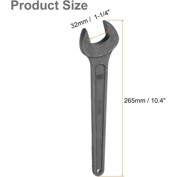 GEREMF-Single Open Ended Spanner Wrench, 32mm (1 1/4-inch), Thicken Carbon Steel Open End Wrench Tool for Automotive Repair and Furniture Assembly, Grey