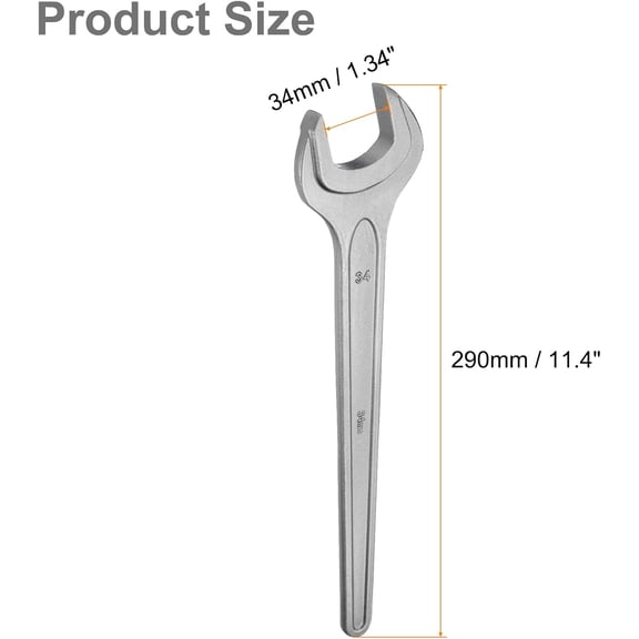 GEREMF-Single Open Ended Spanner Wrench, 34mm, Thicken CR-V Steel Open End Wrench Tool for for Automotive Repair and Furniture Assembly, Grey