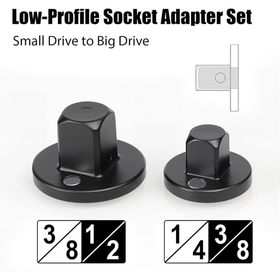 GEREMF-Socket Adapter Set, Low Profile Impact Socket Adapter for Tight Spaces, Impact Insert Drive Ratchet Adapters 1/4" to 3/8", 3/8" to 1/2" (2PC)