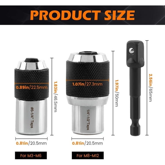 GEREMF-Tap Socket Set, 2pcs Tap Sockets With 1pc 3/8" Socket Adapter, Adjustable Taps Extractor Tool, Durable Threading-Tap Extractors for Taps Reamers Screw Extractors(COLOR:Black)