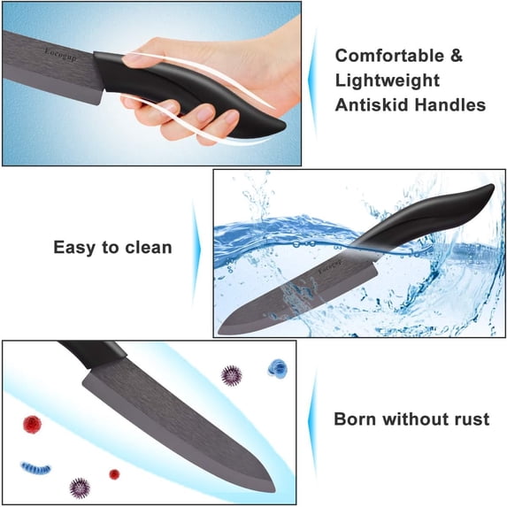 GEREMF-Updated Version Ceramic Knife Set 4-Piece with Sheaths (Includes 3" Paring Knife, 4" Fruit Knife, 5" Utility Knife, 6" Chef Knife) for Home Kitchen(Black)