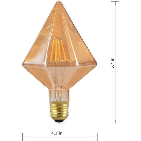 GEREMF-Vintage Diamond Edison Bulb, Amber Glass, 4W LED Bulbs Dimmable Suitable for Chandelier Wall Lamp