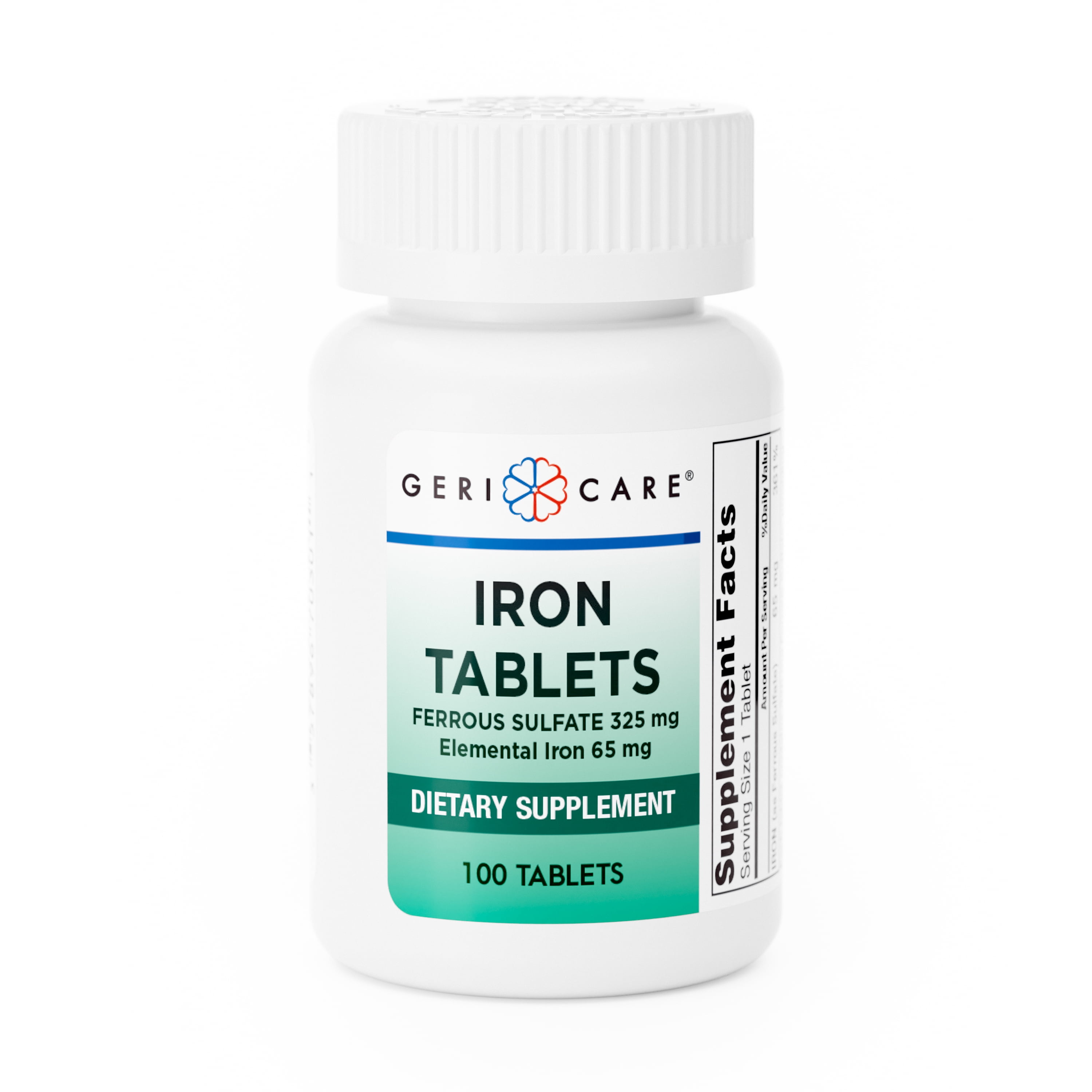 GERICARE Iron Tablets, Ferrous Sulfate Tablets 325mg, Elemental Iron 65