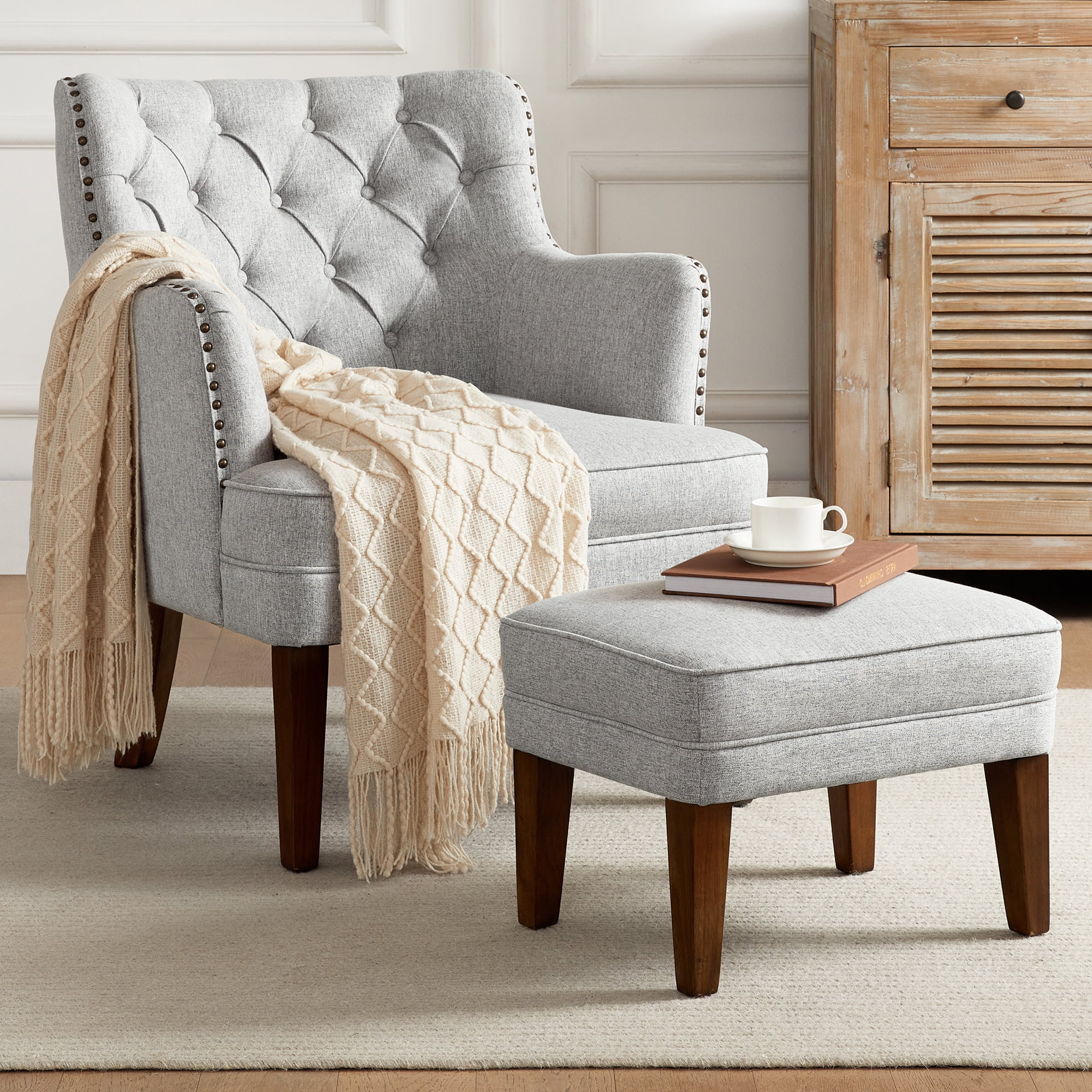 Beige armchair outlet with ottoman