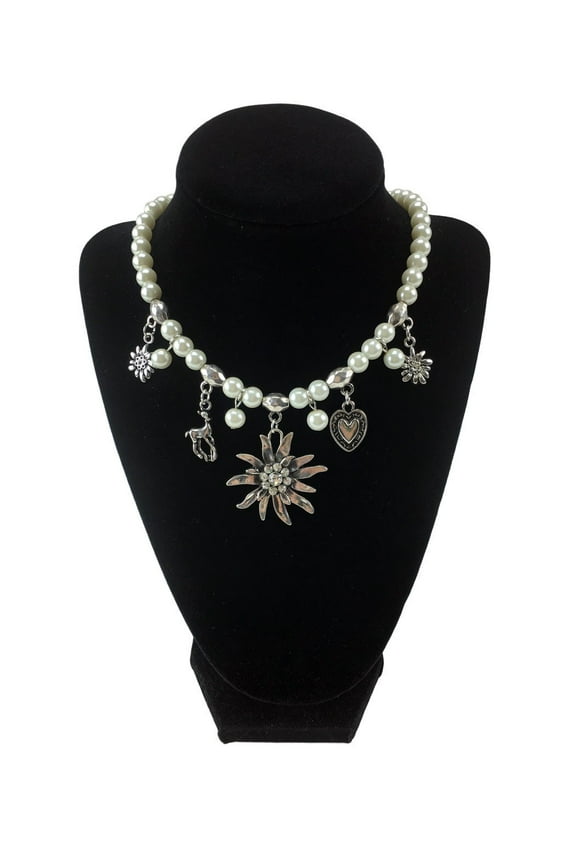 Edelweiss and Pearls Necklace Oktoberfest Jewelry