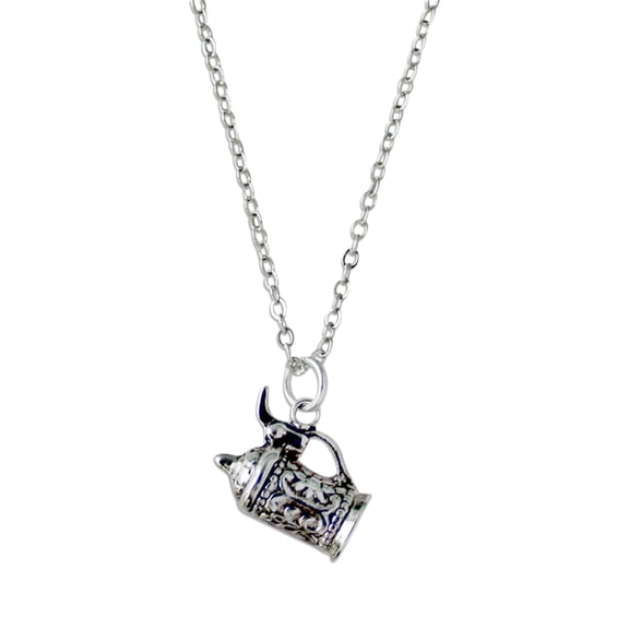 GERM German Beer Stein Charm Pendant Necklace Material Silver Plated Attached Extension Chain|