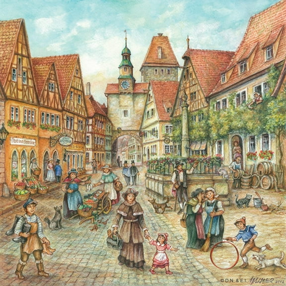 "GERM German Town Scene Decorative Ceramic Tile "