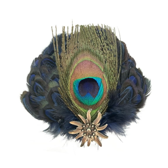 GERM Oktoberfest German Hat Pin Deluxe Peacock & Blue Hat Feathers