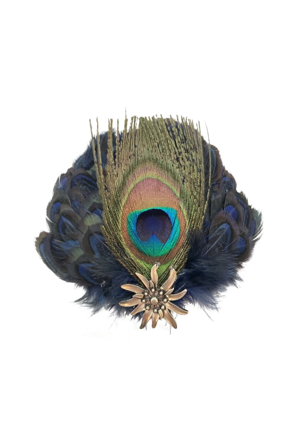 Oktoberfest German Hat Pin Deluxe Peacock & Blue Hat Feathers