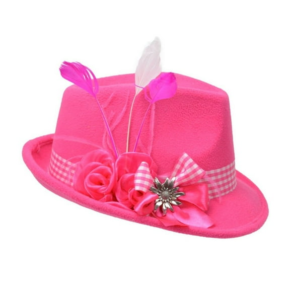 GERM Pink Ladies Hat with Edelweiss Pin and Feathers & Felt Fedora Hat Style