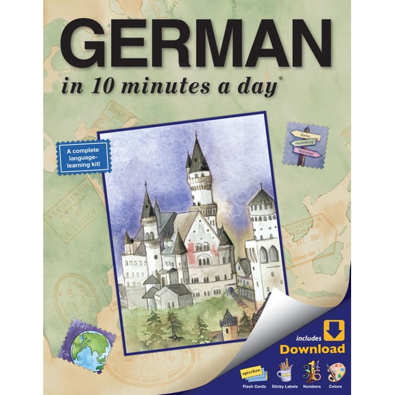 Pre-Owned German in 10 Minutes a Day: Language Course for Beginning and Advanced Study. Includes Workbook, Flash Cards, Sticky Labels, Menu Guide, Software, Glo (Paperback) 1931873313 9781931873314