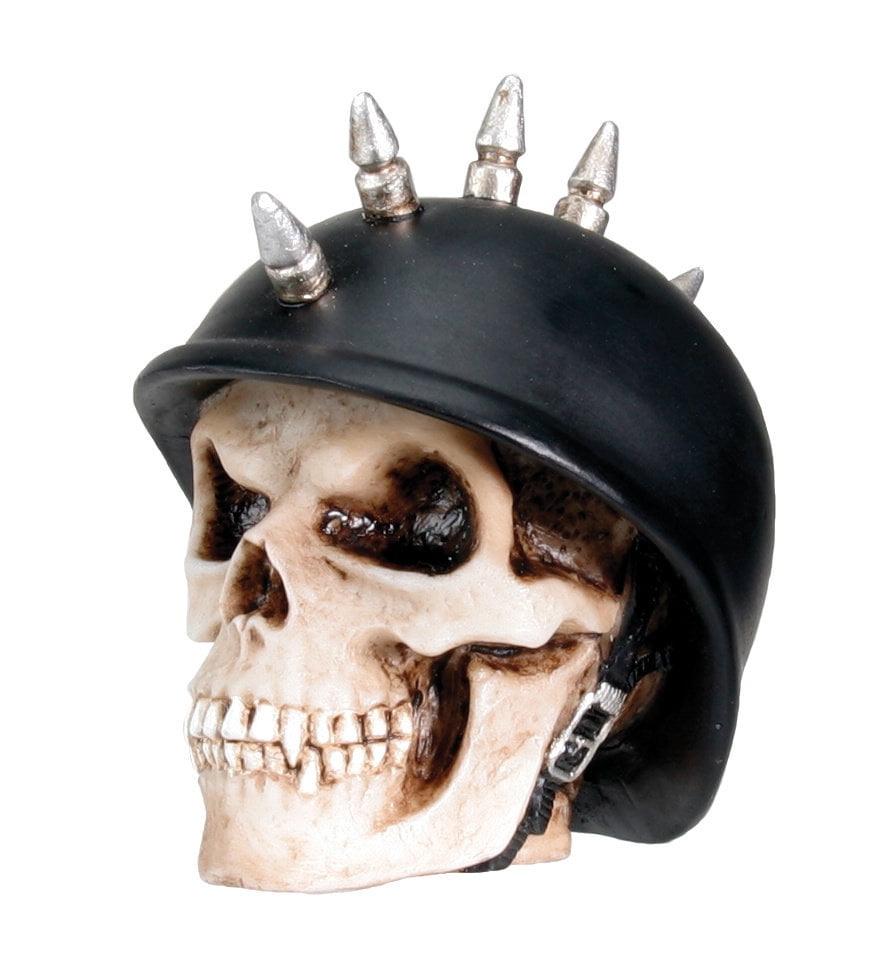 GERMAN MOHAWK BIKER HELMET SKULL Figurine, 2.25