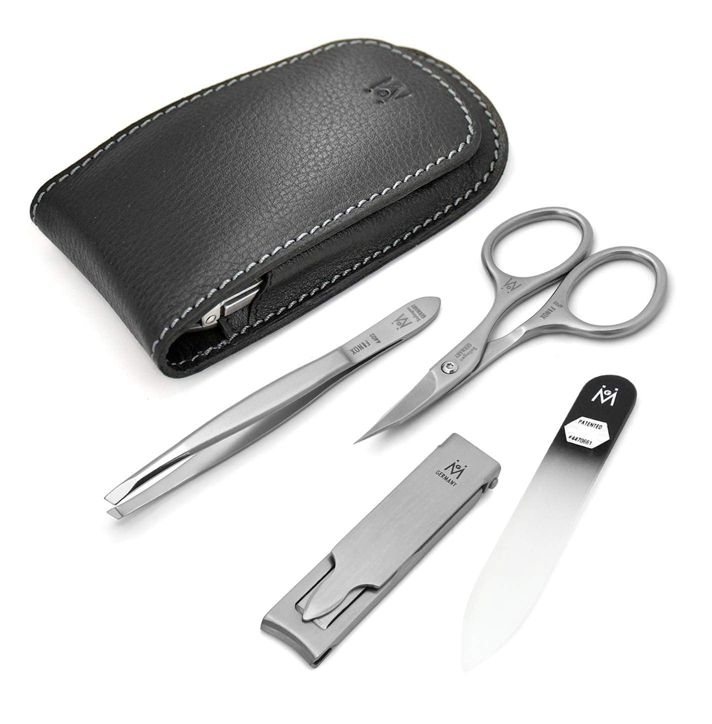 Germanikure Nail Clippers Set in Brown Leather Case – Ethically Made in Solingen Germany, Finox Stainless Steel Tools – Professional Quality Manicure