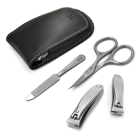 GERMANIKURE 4pc Manicure Set in Leather Case - Handmade in Solingen Germany, FINOX High Carbon Stainless Steel Professional Travel Size Manicure and Pedicure Kit