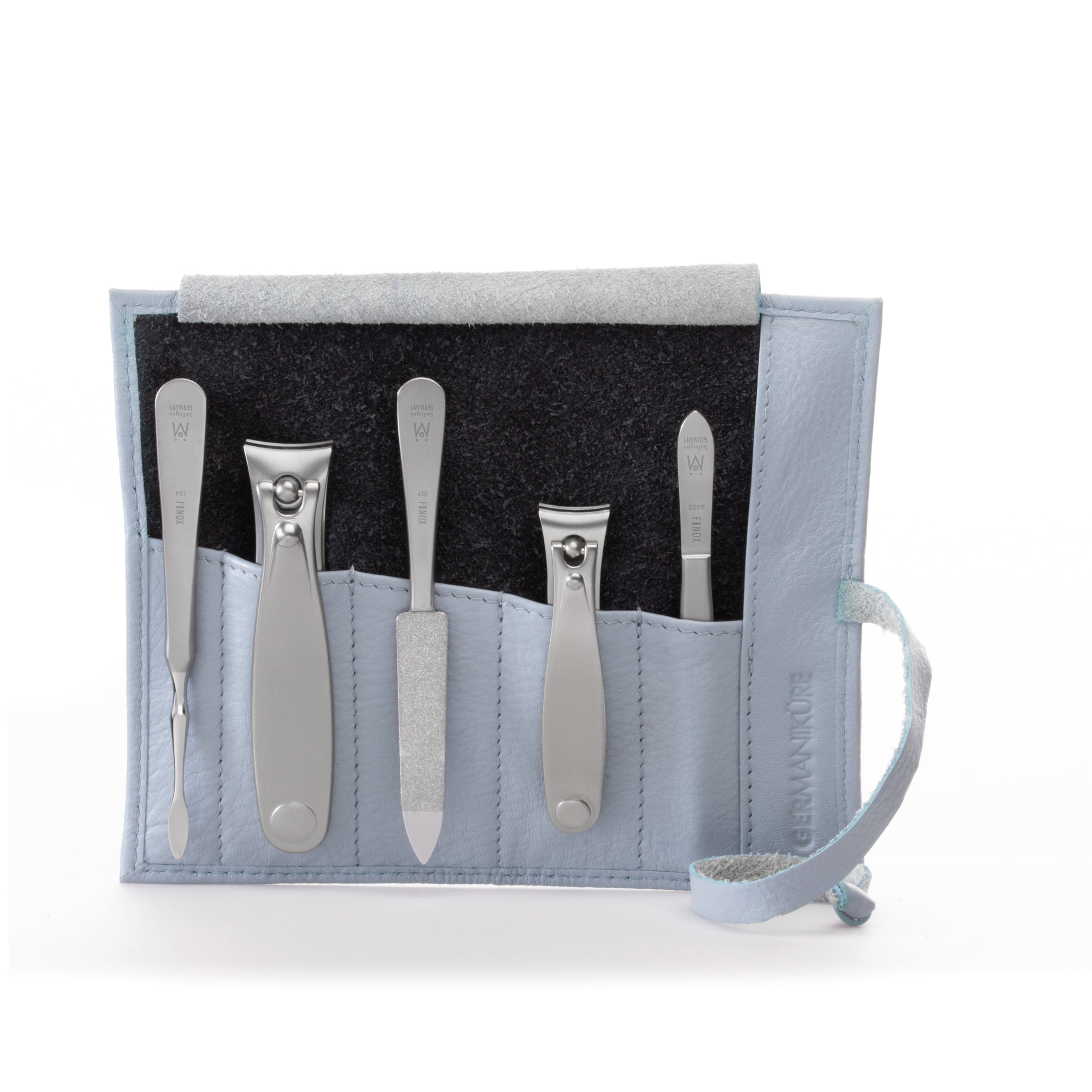 GERMANIKURE 5pc Manicure Set in Light Blue Leather Case Made in
