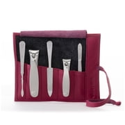 GERMANIKURE 5pc Manicure Set in Magenta Leather Case - Made in Solingen Germany, FINOX Stainless Steel Tools   Professional Quality Compact Nail Grooming Kit