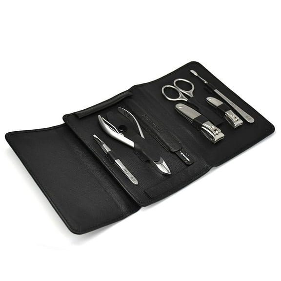 GERMANIKURE 7pc Manicure and Pedicure Set in Leather Case - Handmade in Solingen Germany, FINOX High Carbon Stainless Steel Professional Nail and Cuticle Care