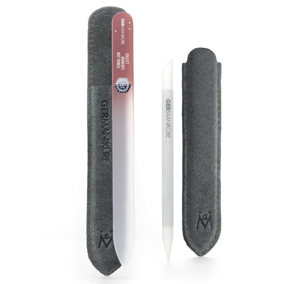 GERMANIKURE Crystal Glass Cuticle Stick & COLLECT MOMENTS NOT THINGS Nail File Set in Suede Leather Case Handmade in Czech Republic Cuticle Pusher, Callous Remover