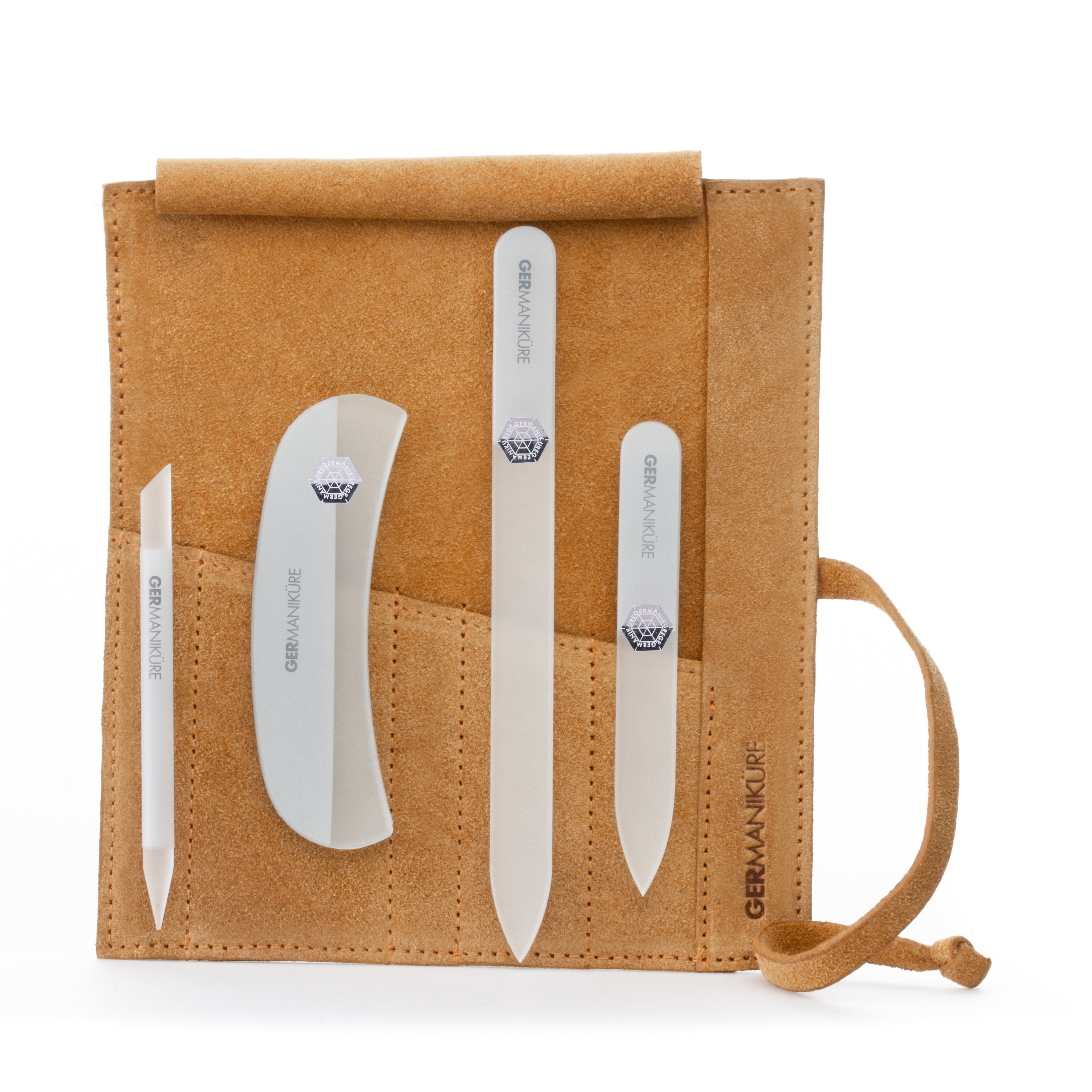 GERMANIKURE Crystal Glass Nail File Set in Yellow Suede Case Handmade