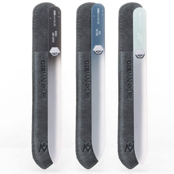 GERMANIKURE Czech Crystal Glass Nail File 3 Pack in Suede Leather Case - Professional Manicure & Pedicure Products for Smooth Easy Shaping of Natural Nails