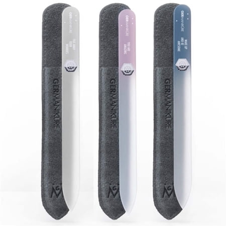 GERMANIKURE Czech Crystal Glass Nail File 3 Pack in Suede Leather Case - Professional Manicure & Pedicure Products for Smooth Easy Shaping of Natural Nails