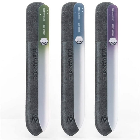 GERMANIKURE Czech Crystal Glass Nail File 3 Pack in Suede Leather Case - Professional Manicure & Pedicure Products for Smooth Easy Shaping of Natural Nails
