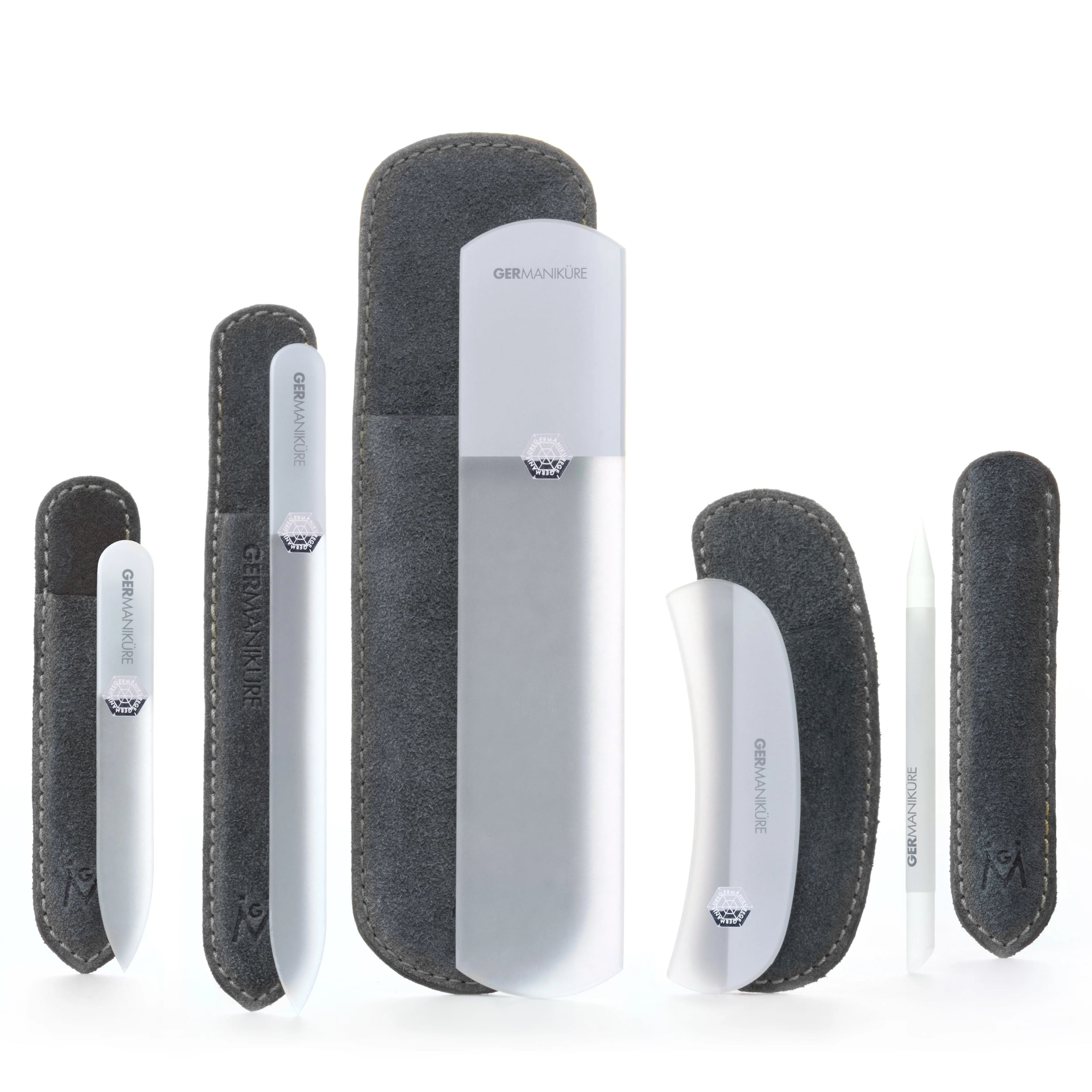 GERMANIKURE Gray Glass Nail File Set in Suede Cases Handmade in Czech